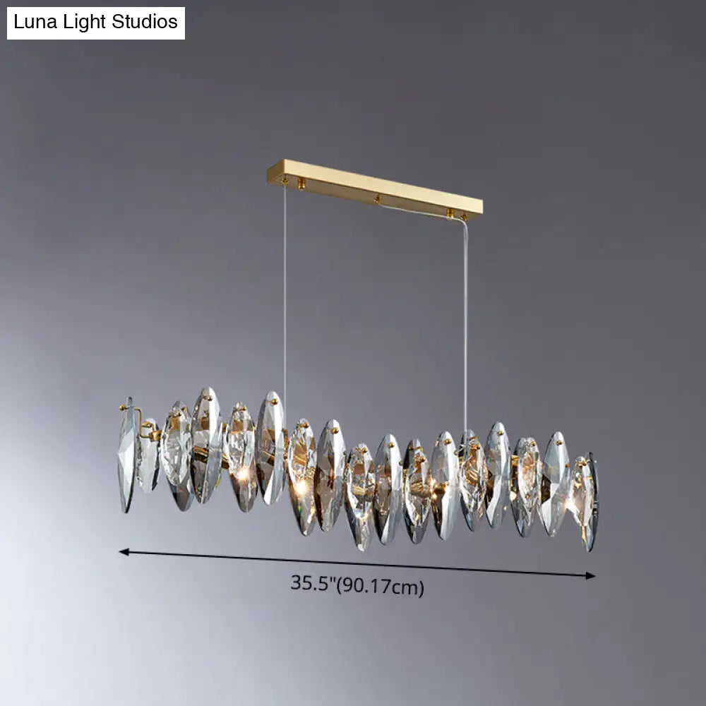 DecorBites™ Postmodern Smoke Grey Glass Leaf Suspension Lamp – Gold Restaurant Island Light