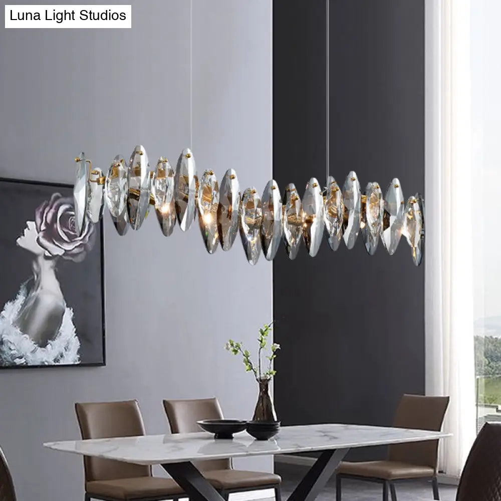DecorBites™ Postmodern Smoke Grey Glass Leaf Suspension Lamp – Gold Restaurant Island Light