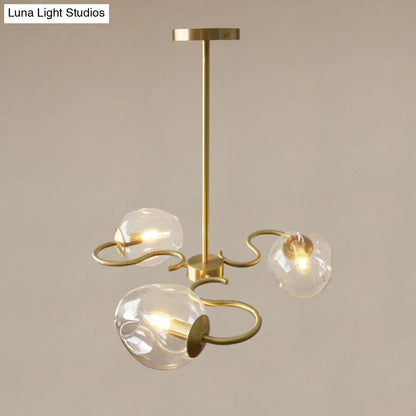 DecorBites™ Postmodern Transparent Glass 3-Light Flush Mount Chandelier for Bedroom in Brass