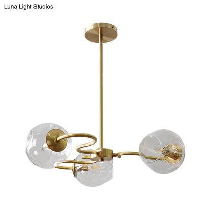 DecorBites™ Postmodern Transparent Glass 3-Light Flush Mount Chandelier for Bedroom in Brass