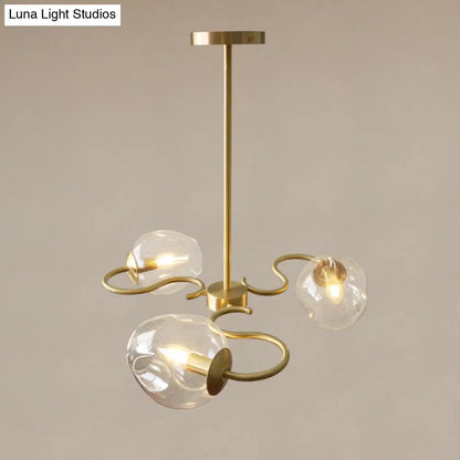 DecorBites™ Postmodern Transparent Glass 3-Light Flush Mount Chandelier for Bedroom in Brass