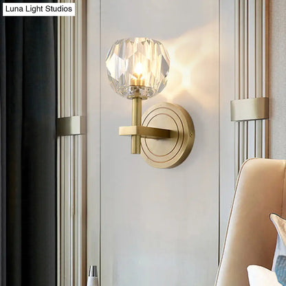 DecorBites™ Postmodern Water Glass/Cut Crystal 1-Bulb Gold Wall Sconce Lamp - Cylinder/Ball Shape for Living Room