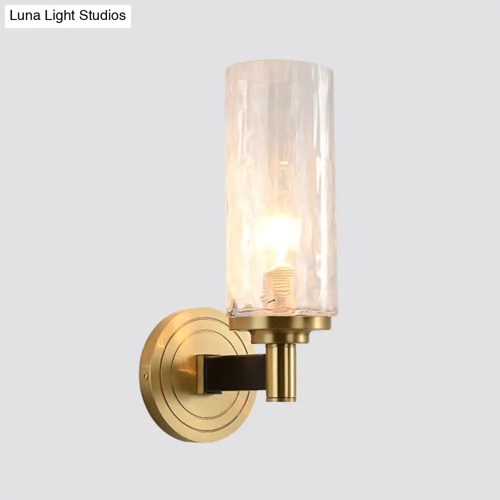 DecorBites™ Postmodern Water Glass/Cut Crystal 1-Bulb Gold Wall Sconce Lamp - Cylinder/Ball Shape for Living Room