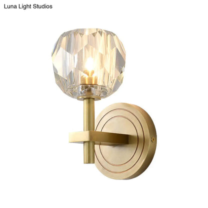 DecorBites™ Postmodern Water Glass/Cut Crystal 1-Bulb Gold Wall Sconce Lamp - Cylinder/Ball Shape for Living Room