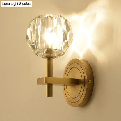 DecorBites™ Postmodern Water Glass/Cut Crystal 1-Bulb Gold Wall Sconce Lamp - Cylinder/Ball Shape for Living Room