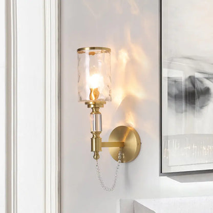DecorBites™ Postmodern Water Glass Wall Sconce Light with Crystal Accents - Brass Finish