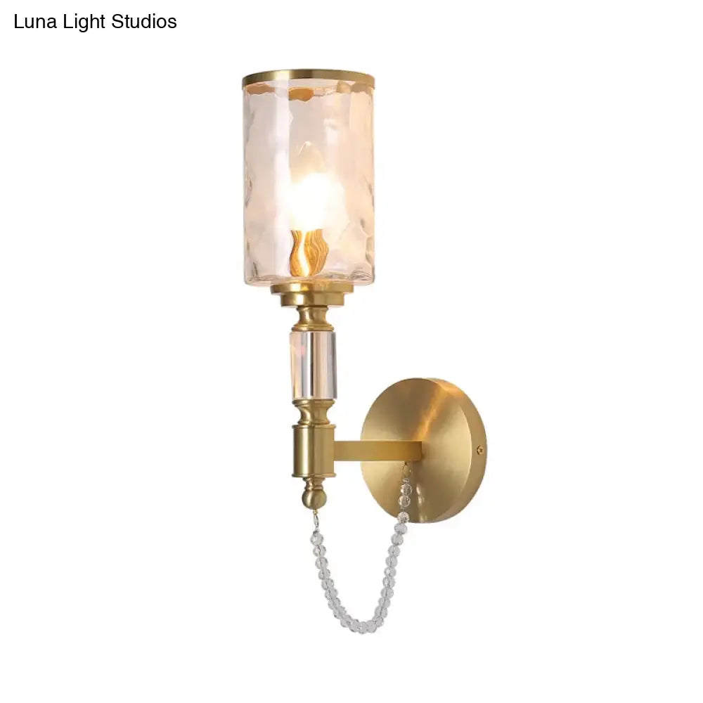 DecorBites™ Postmodern Water Glass Wall Sconce Light with Crystal Accents - Brass Finish