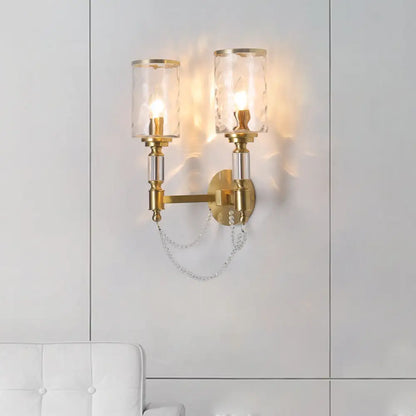 DecorBites™ Postmodern Water Glass Wall Sconce Light with Crystal Accents - Brass Finish