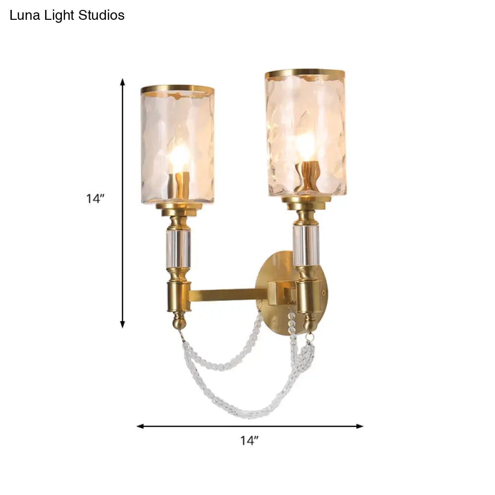 DecorBites™ Postmodern Water Glass Wall Sconce Light with Crystal Accents - Brass Finish