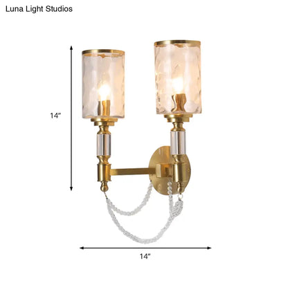 DecorBites™ Postmodern Water Glass Wall Sconce Light with Crystal Accents - Brass Finish