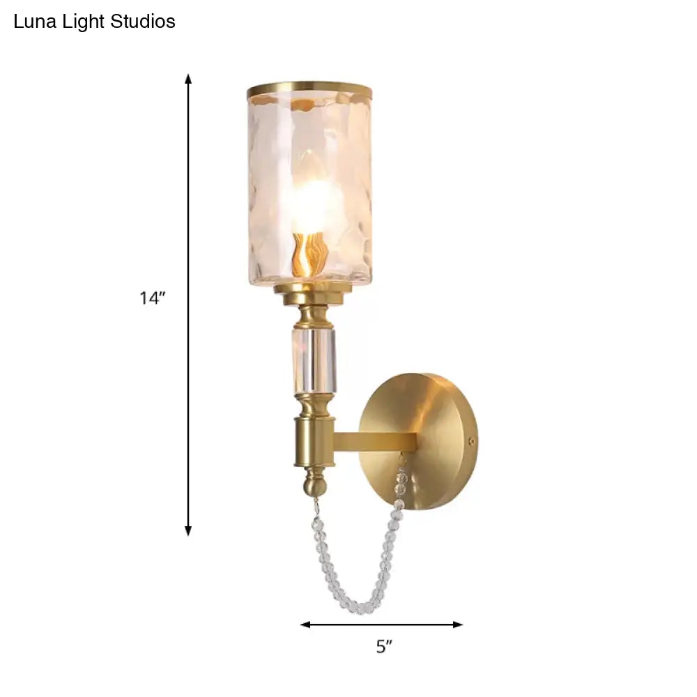 DecorBites™ Postmodern Water Glass Wall Sconce Light with Crystal Accents - Brass Finish