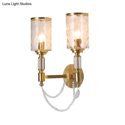 DecorBites™ Postmodern Water Glass Wall Sconce Light with Crystal Accents - Brass Finish