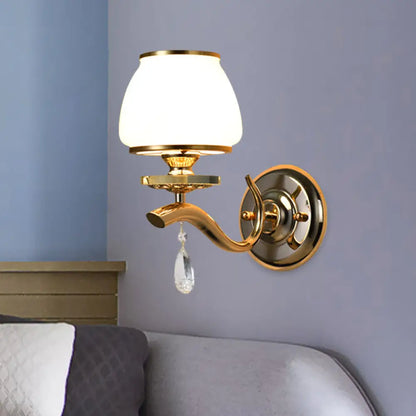 DecorBites™ Postmodern White Glass Wall Sconce with Crystal Drop