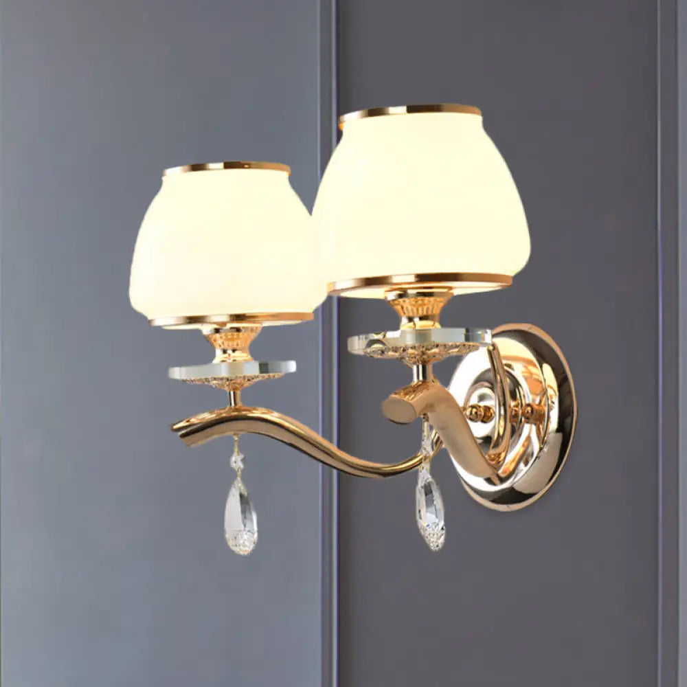 DecorBites™ Postmodern White Glass Wall Sconce with Crystal Drop