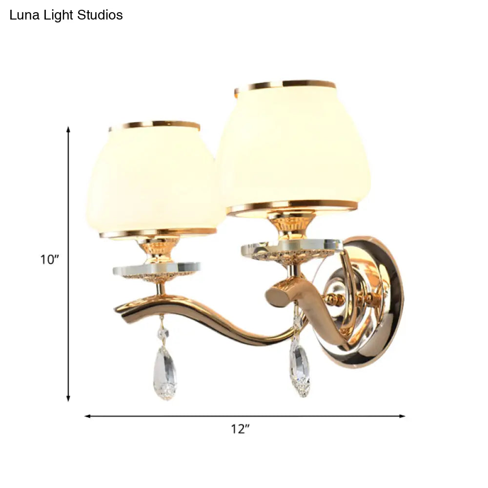 DecorBites™ Postmodern White Glass Wall Sconce with Crystal Drop