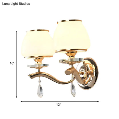 DecorBites™ Postmodern White Glass Wall Sconce with Crystal Drop