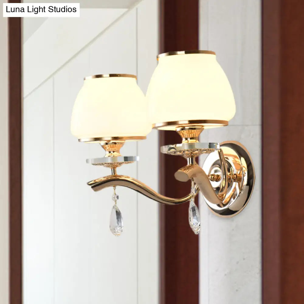 DecorBites™ Postmodern White Glass Wall Sconce with Crystal Drop