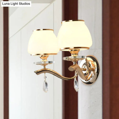 DecorBites™ Postmodern White Glass Wall Sconce with Crystal Drop