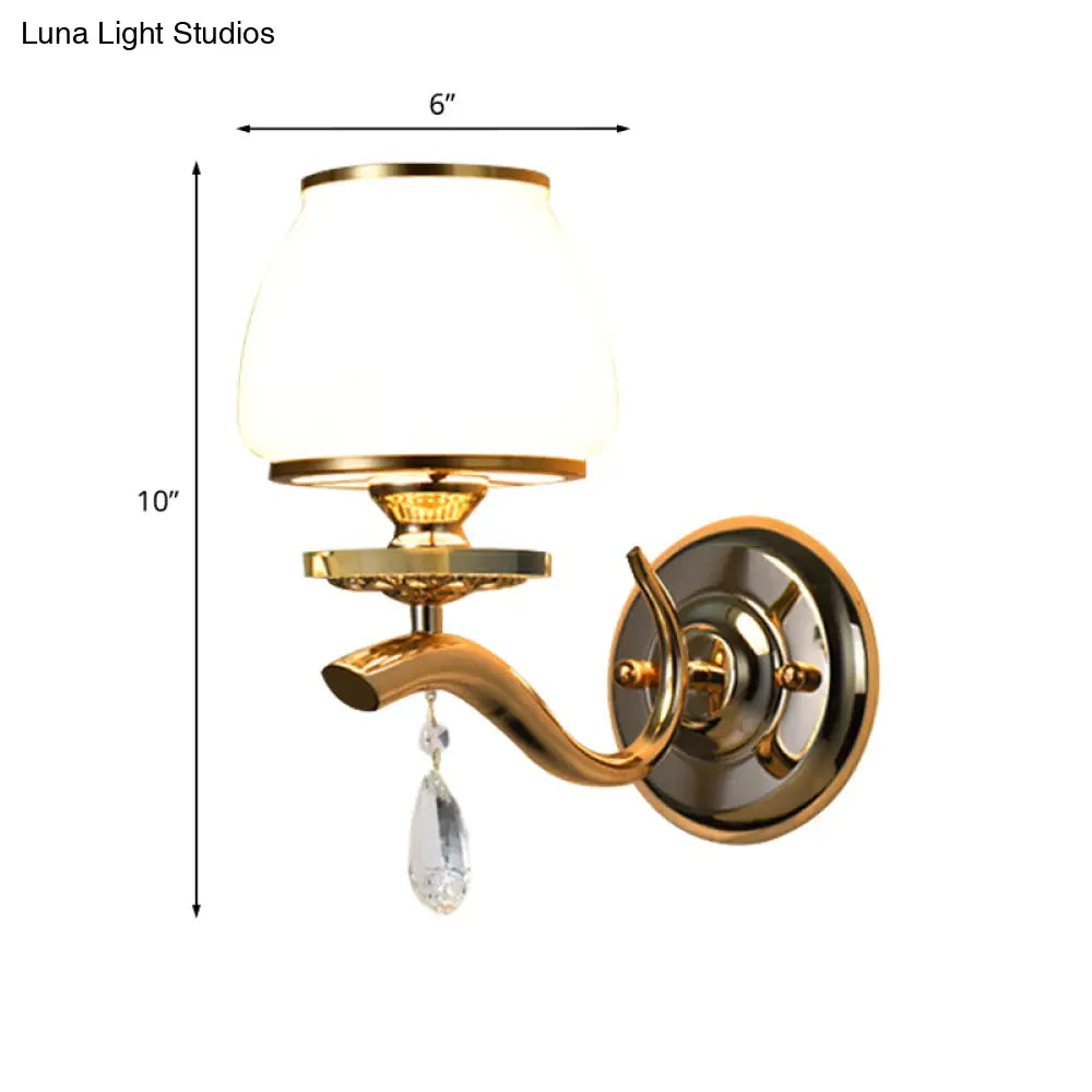 DecorBites™ Postmodern White Glass Wall Sconce with Crystal Drop
