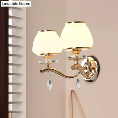 DecorBites™ Postmodern White Glass Wall Sconce with Crystal Drop