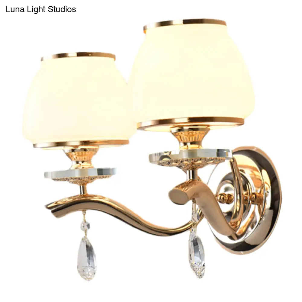 DecorBites™ Postmodern White Glass Wall Sconce with Crystal Drop