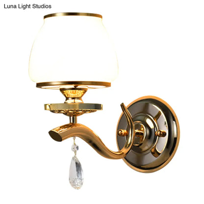 DecorBites™ Postmodern White Glass Wall Sconce with Crystal Drop