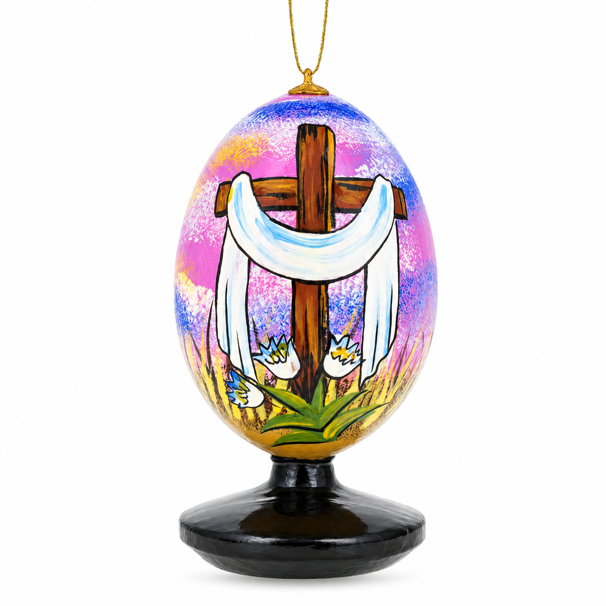 Rising Cross in the Sky Wooden Easter Egg Ornament