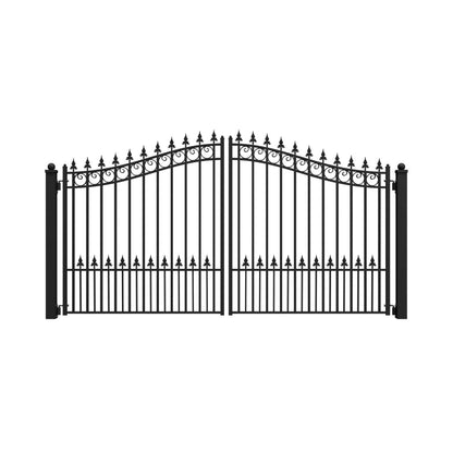 [12-18FT] Heavy-Duty Prague-Style Powder-Coated Galvanized Steel Dual Swing Driveway Gate (SAK48530)