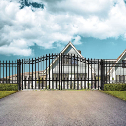 [12-18FT] Heavy-Duty Prague-Style Powder-Coated Galvanized Steel Dual Swing Driveway Gate (SAK48530)