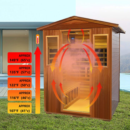 Thermoa Valois Premium 4-Person 2050W Luxury Low EMF Outdoor FAR Infrared Home Sauna With Bluetooth Audio (SAK15372)