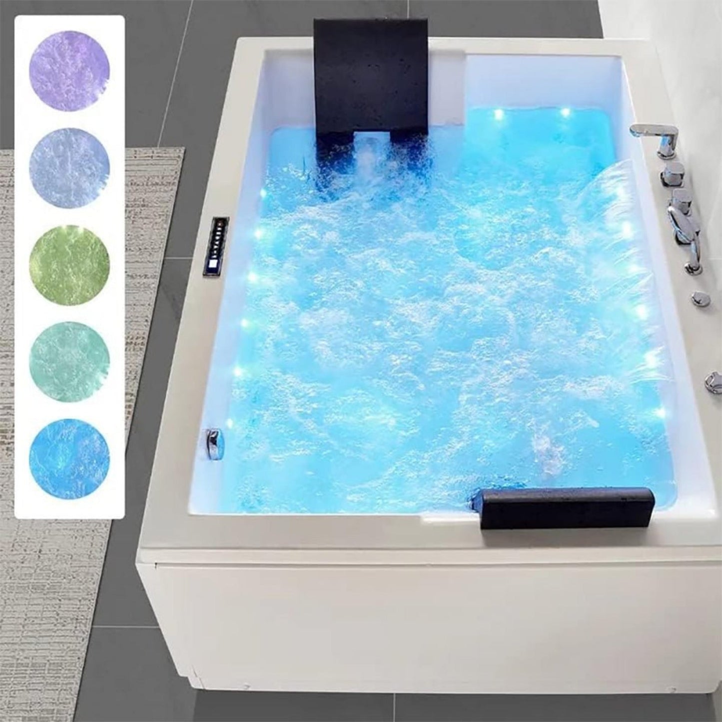 Alora 71-Inch Premium Modern Acrylic Soaking Bathtub With Bubble Jets And LED Lighting (SAK26415)
