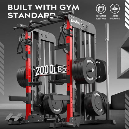 Rovix Premium All-In-One Squat Rack Power Cage With Smith Machine, 2000LBS (SAK59213)