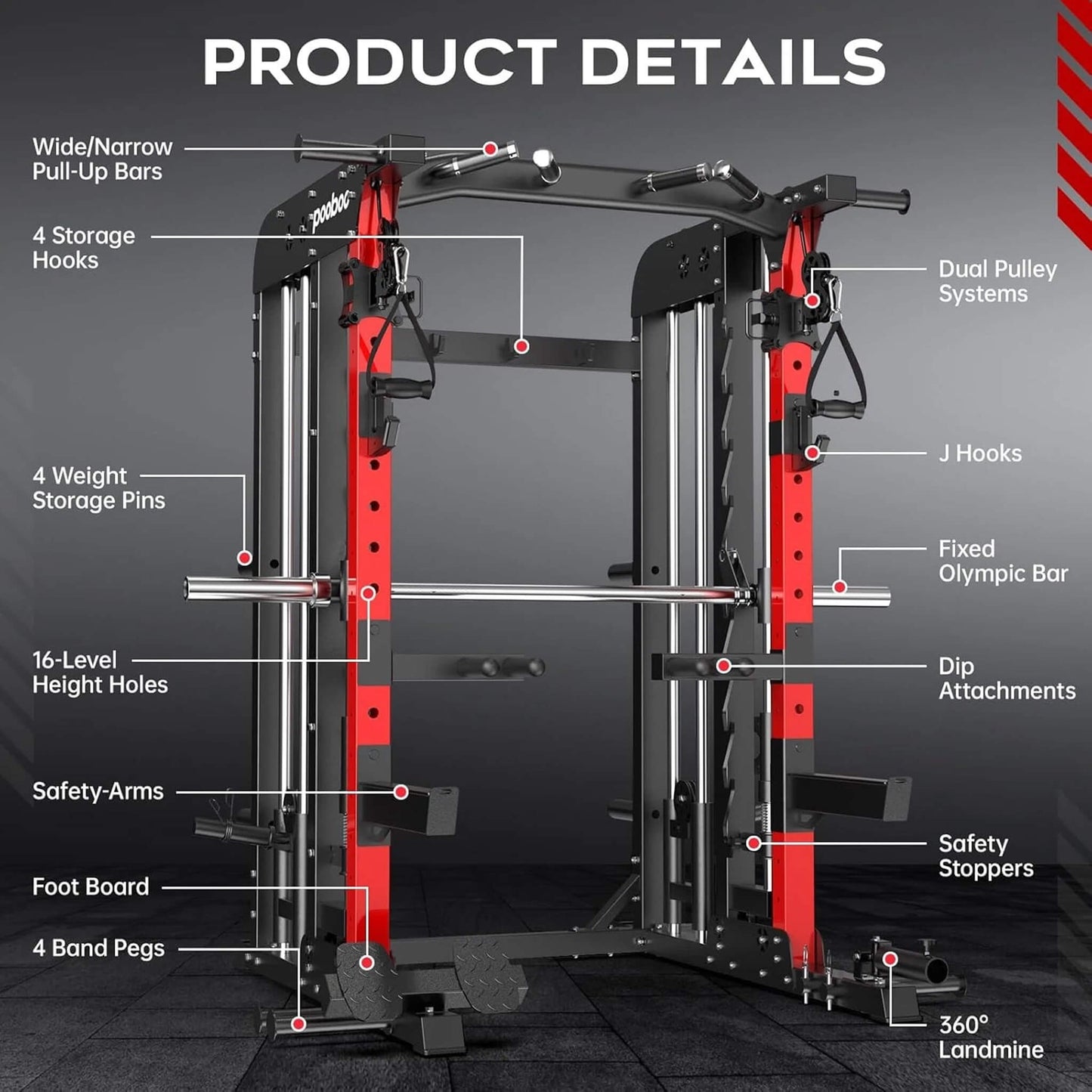 Rovix Premium All-In-One Squat Rack Power Cage With Smith Machine, 2000LBS (SAK59213)