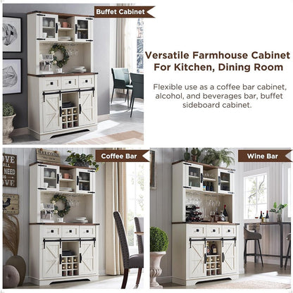 Premium Home Bar Wine Cabinet W/ Sliding Barn Door, 72" (97631842)