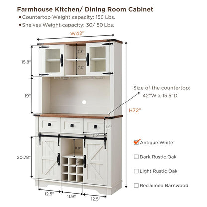 Premium Home Bar Wine Cabinet W/ Sliding Barn Door, 72" (97631842)