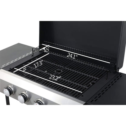 Premium Outdoor 4-Burner Propane BBQ Grill With Foldable Side Tables, Hanging Basket, And Cooking Grids (SAK53213)