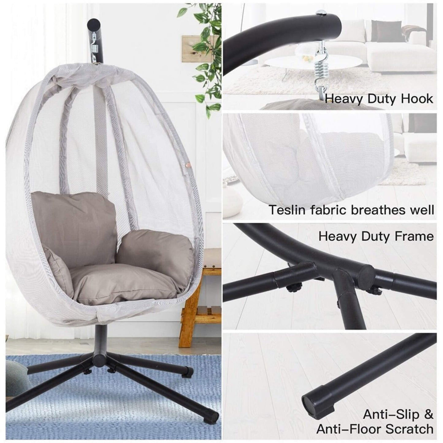 Premium Outdoor Hammock Egg Swing Chair With Stand, 70" (SAK42317)