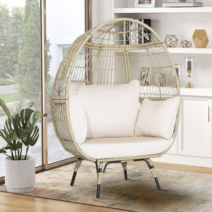 Premium Oversized Rattan Patio Egg Lounge Chair Basket With Cushions, 57" (SAK91684)