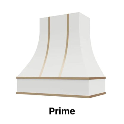 Wood Range Hood With Curved Front and Brass Strapping and Flat Trim - 30" 36" 42" 48" 54" and 60" Widths Available