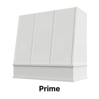 Wood Range Hood With Angled Strapped Front and Block Trim - 30", 36", 42", 48", 54" and 60" Widths Available