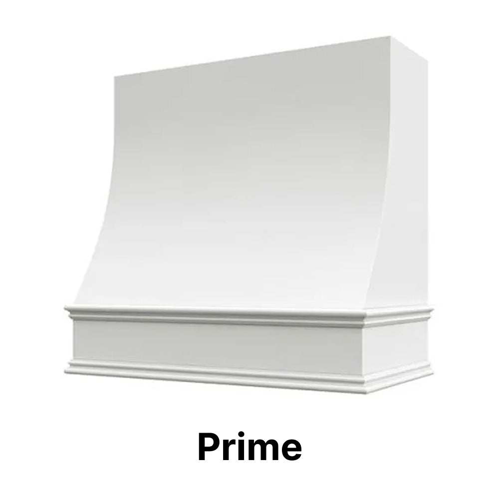 Wood Range Hood With Sloped Front and Decorative Trim - 30", 36", 42", 48", 54" and 60" Widths Available