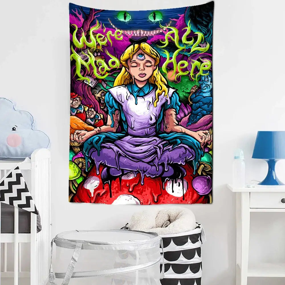 Psychedelic alice anime girl tapestry wall hanging bedroom decor