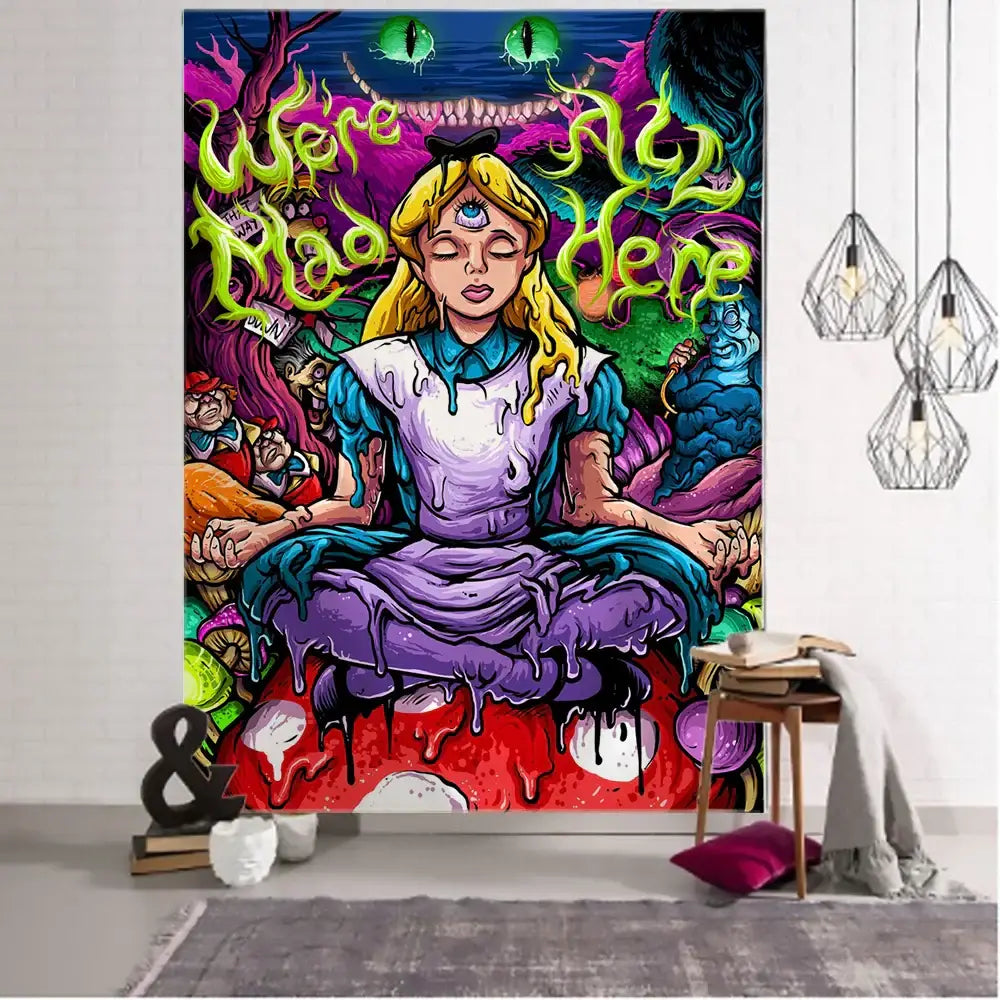 Psychedelic alice anime girl tapestry wall hanging bedroom decor