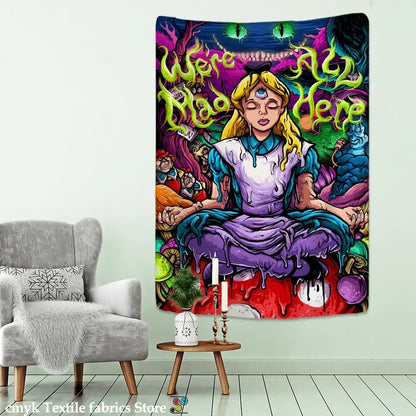 Psychedelic alice anime girl tapestry wall hanging bedroom decor