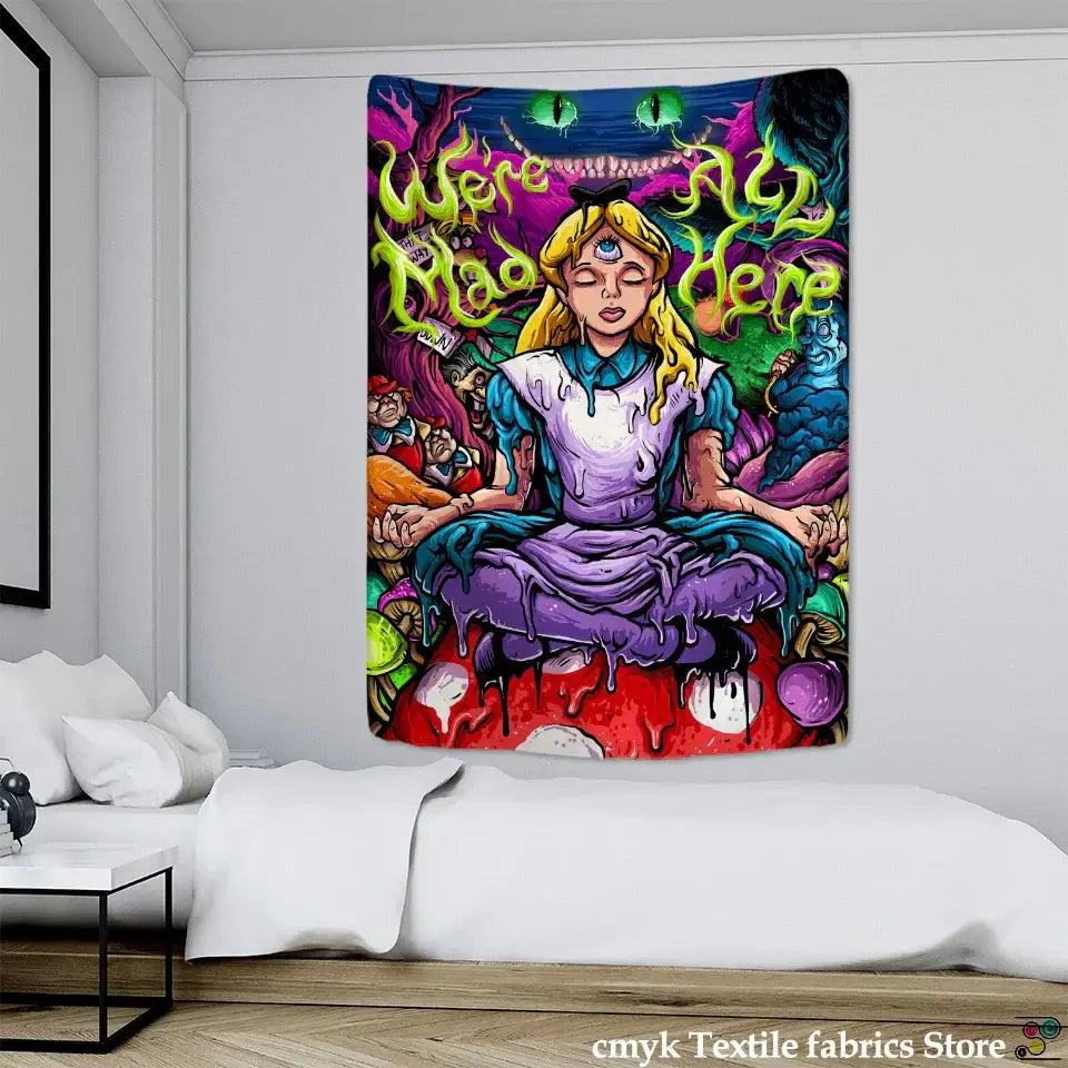 Psychedelic alice anime girl tapestry wall hanging bedroom decor
