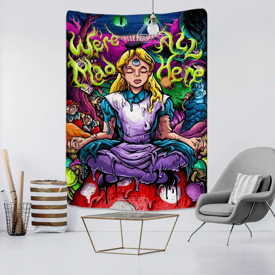 Psychedelic alice anime girl tapestry wall hanging bedroom decor
