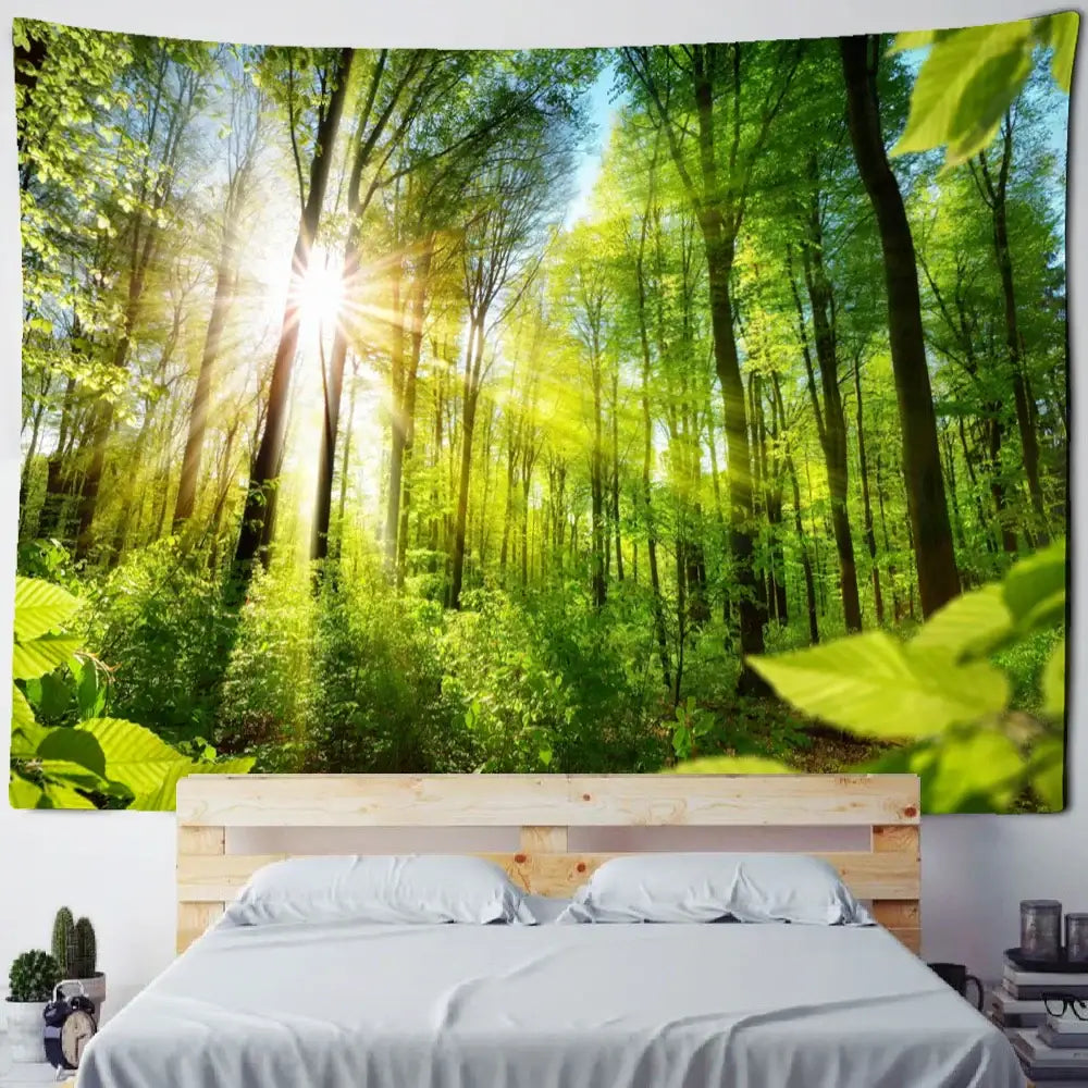 Psychedelic bamboo forest pigeon path tapestry bedroom wall decor