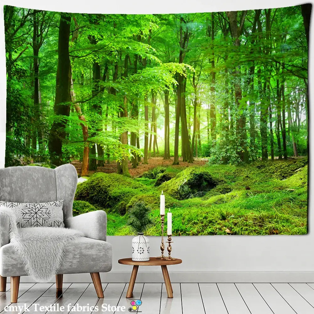 Psychedelic bamboo forest pigeon path tapestry bedroom wall decor