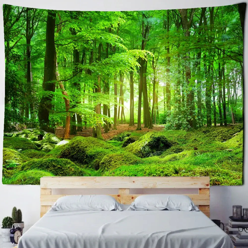 Psychedelic bamboo forest pigeon path tapestry bedroom wall decor