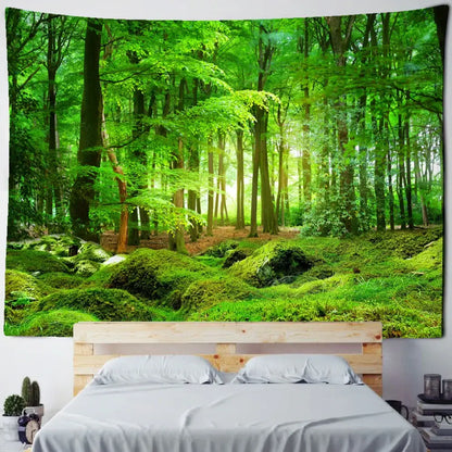 Psychedelic bamboo forest pigeon path tapestry bedroom wall decor